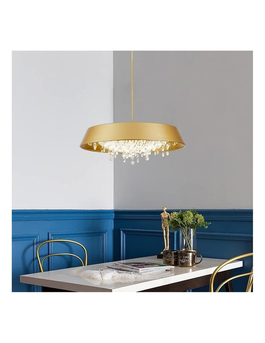 Lámpara JENA DO, colgante, metal, dorada, cristal, led