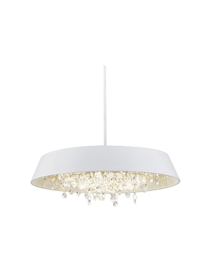 Lámpara JENA BL, colgante, metal, blanca, cristal, led