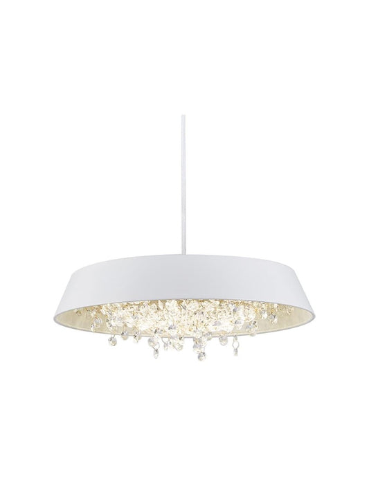 Lámpara JENA BL, colgante, metal, blanca, cristal, led