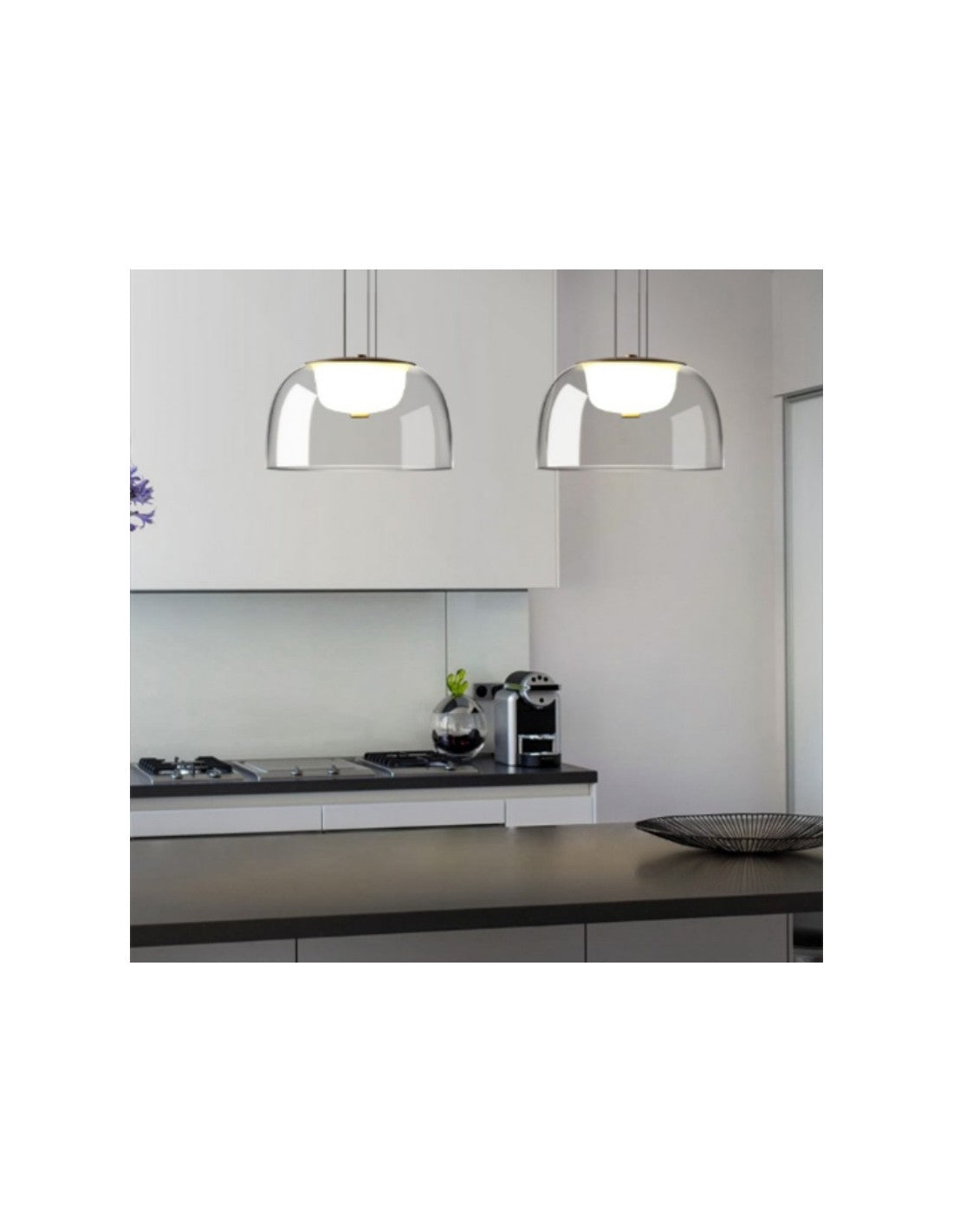 Lámpara WITTEN H130, colgante, metal, cristal, led