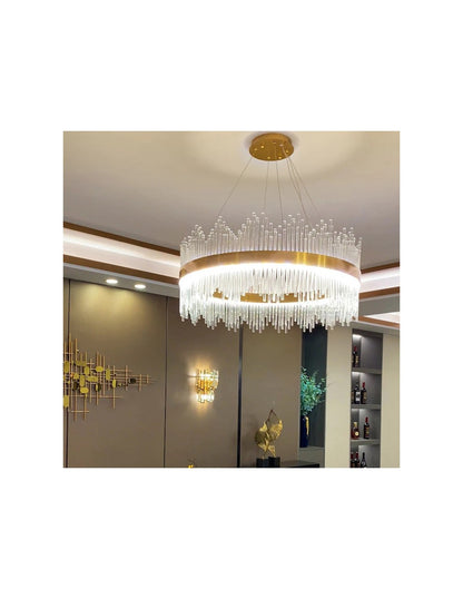 Lámpara MILDA, colgante, metal dorada, cristal, led