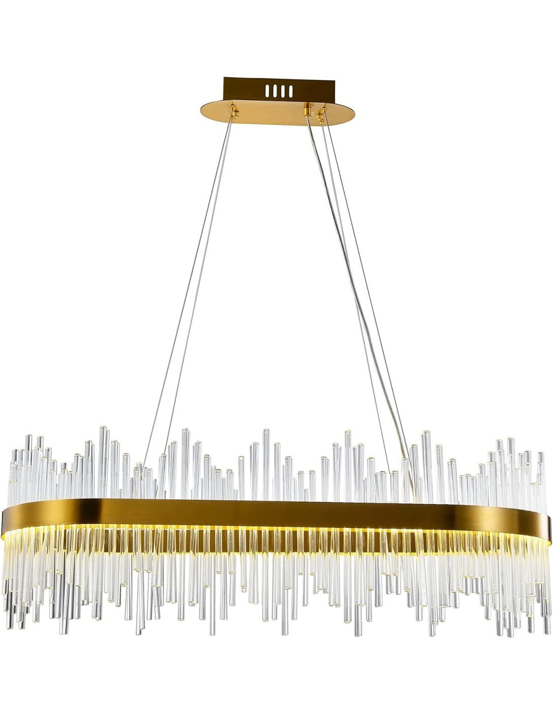 Lámpara WEIRA, colgante, metal dorada, cristal, led