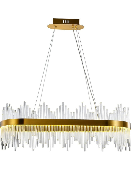 Lámpara WEIRA, colgante, metal dorada, cristal, led