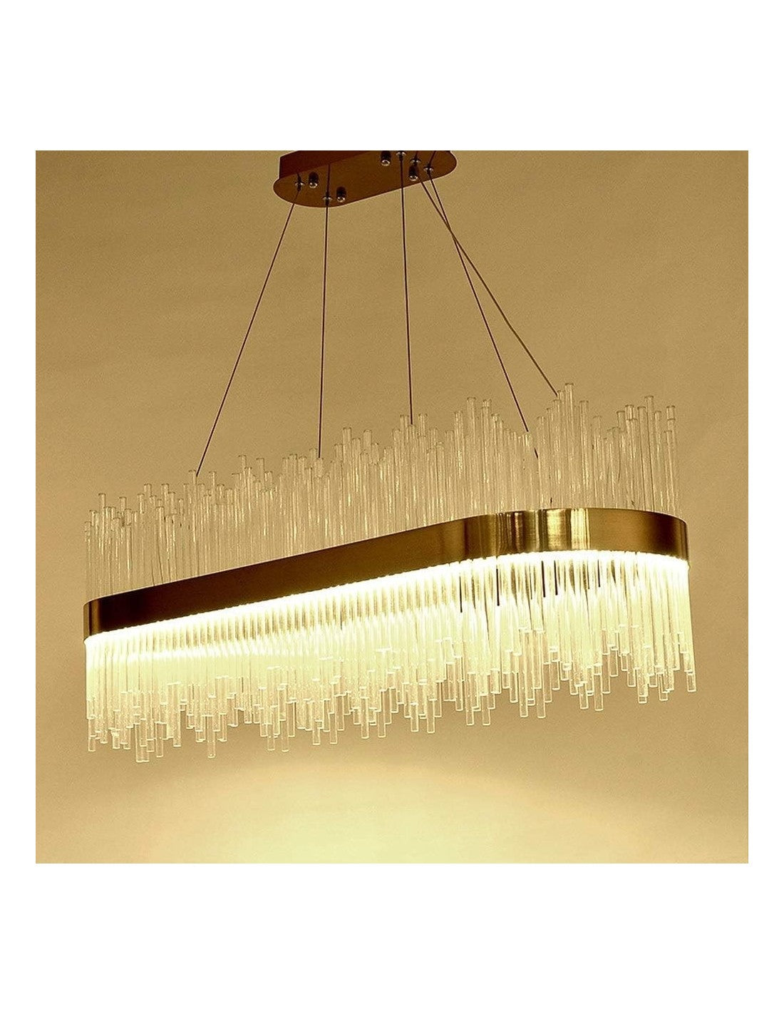 Lámpara WEIRA, colgante, metal dorada, cristal, led