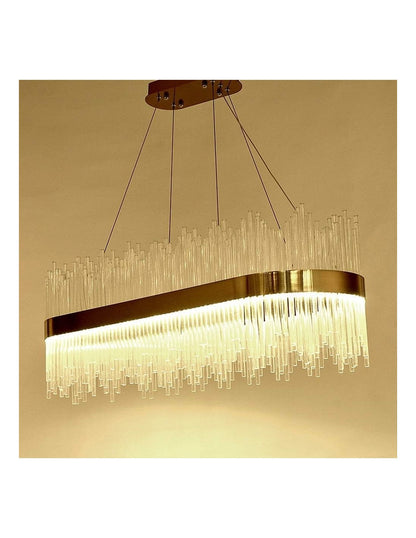 Lámpara WEIRA, colgante, metal dorada, cristal, led