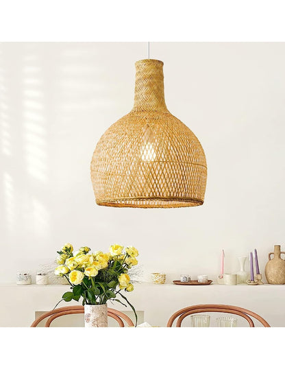 Lámpara SAMOA, colgante, pantalla de bambú natural trenzado