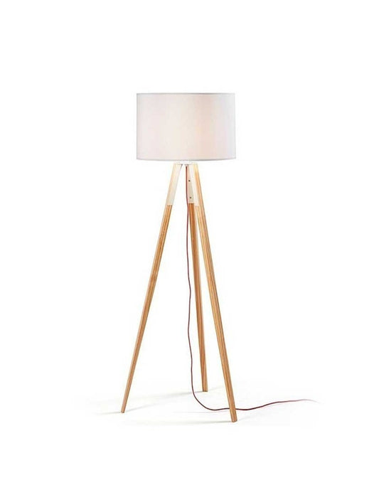 Lámpara JENSEN, pie salón, madera, pantalla blanca