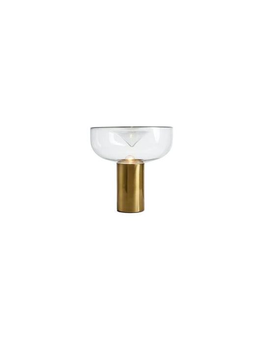Lámpara HEROLD, sobremesa, metal dorado, tulipa de cristal